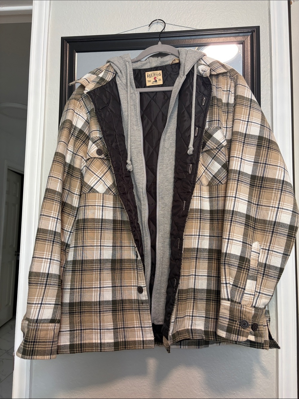 Beige / olive Plaid Quilted-Liner Hooded Jacket